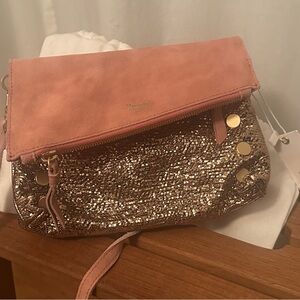 Hammitt Gliter Fold-Over Crossbody Bag in Blush Pink and Gold. Never used.